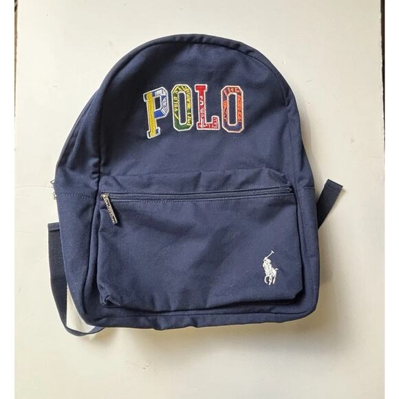 Polo Ralph Lauren Unisex Multicolor Colorful Patch Letter Logo Navy Backpack - Picture 1 of 14